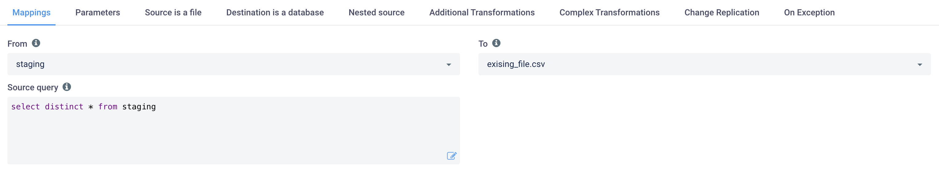 Source query for dedup